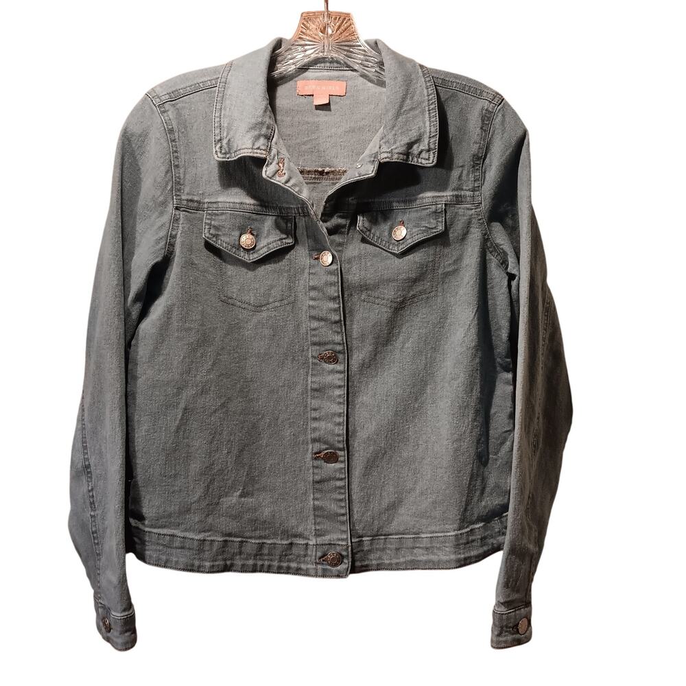 BCBG Girls Jacket Denim Jean Size L (14.16) Blue Button Up EUC